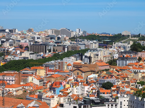 Aerial panorama of the city of Lisbon seen from the castle Castelo de Sao Jorge