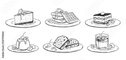 Sketch illustrations set of desserts and cakes photo