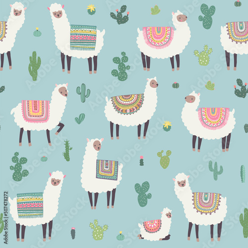 llama alpaca animals vector seamless pattern