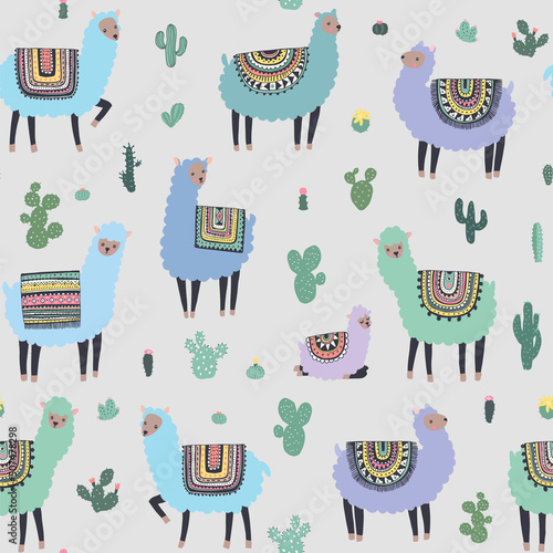 llama alpaca animals vector seamless pattern