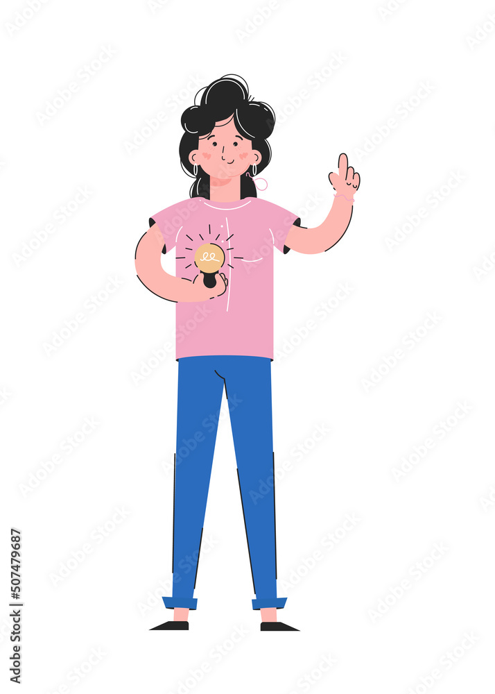Girl and light bulb. Idea concept. Isolated on white background. Good for apps, presentations and websites. Girl and light bulb. Idea concept. Isolated on white background. Good for apps, presentations and websites.