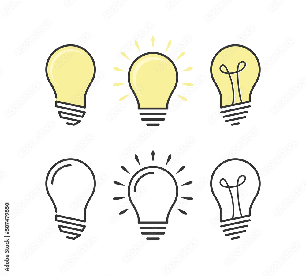 light bulb icon vector illustration set. Light bulb line art style icon logo isolated light bulb icon vector illustration set. Light bulb line art style icon logo isolated