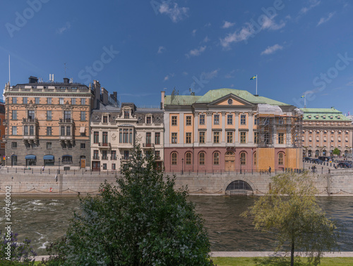 The Sager House, official residence of the Swedish Prime Minister and the Ministry for Foreign Affairs at the river Norrström a sunny summer day in Stockholm © Hans Baath