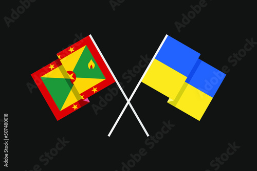 Flags of the countries of Ukraine and Grenada (North America, Caribbean) in national colors. Help and support from friendly countries. Flat minimal design.
