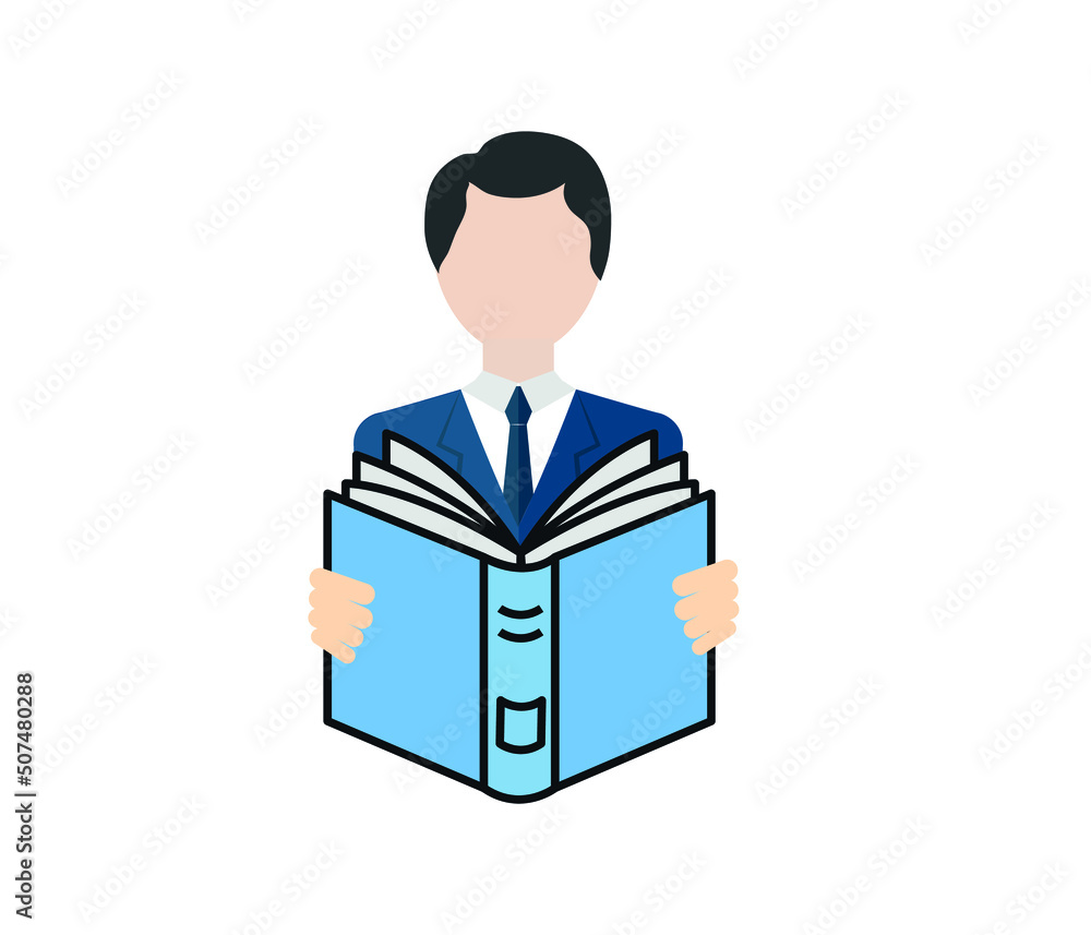 man reading a book and a white background for text. vector graphic banner.
man reading a book and a white background for text. vector graphic banner.