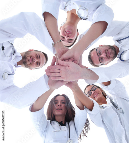 group of diverse medical professionals showing their unity.