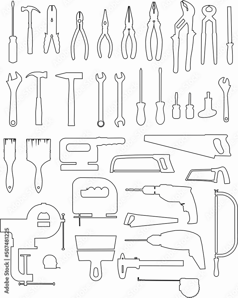 carpentry and locksmith tools logos, badges