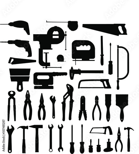 carpentry and locksmith tools logos, badges