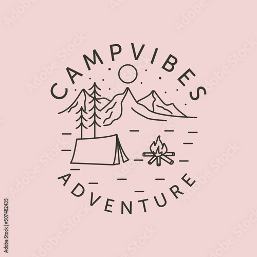 adventure camp vibes line art logo vector symbol illustration design