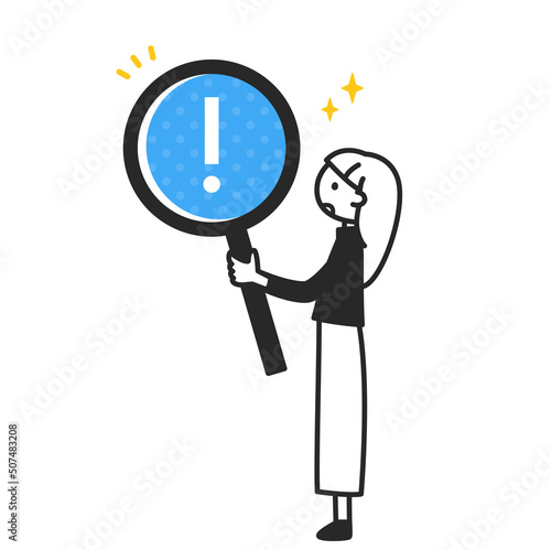 発見する虫眼鏡を持った女性