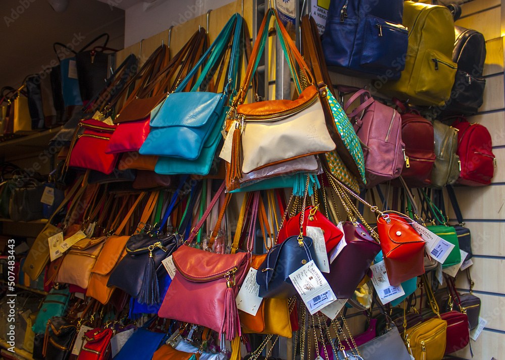 Colorful handbags for sale in Alicante, Spain