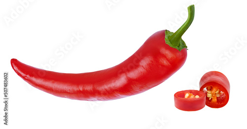 фотография Ripe pepper chili isolated on white background