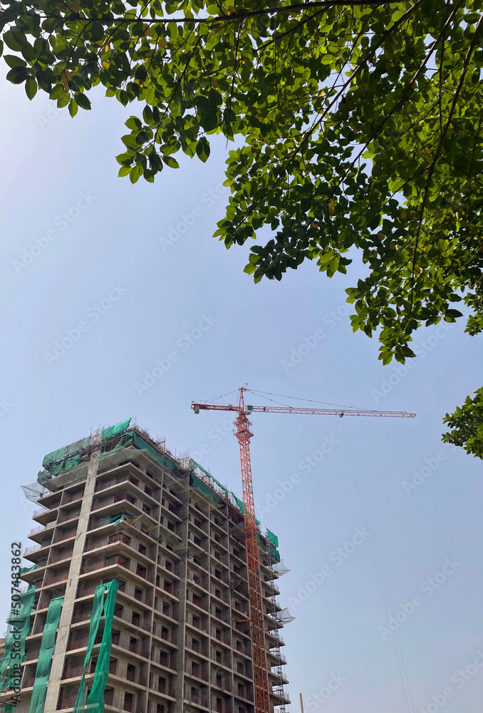 Residential building construction with crane Residential building construction with crane