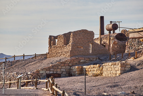 Borax Works historical site with old stone structures in Death Valley