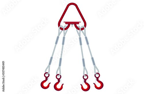 red rope sling with four branch hooks