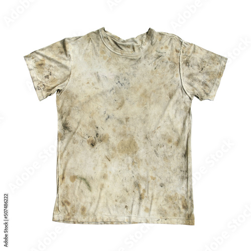 Old dirty t shirt (with clipping path) isolated on white background photo