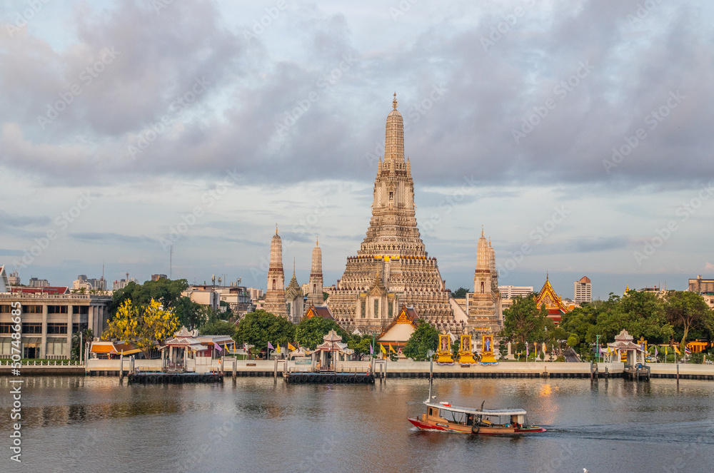 the first-class royal Thai Temple Wat Arun and the Chao Phraya River  in Bangkok Thailand Southeast Asia