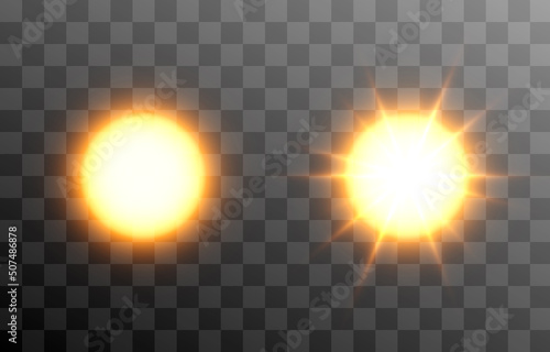 Vector sun png. Sun, dawn, summer, good weather. Bright sun on an isolated transparent background. PNG.