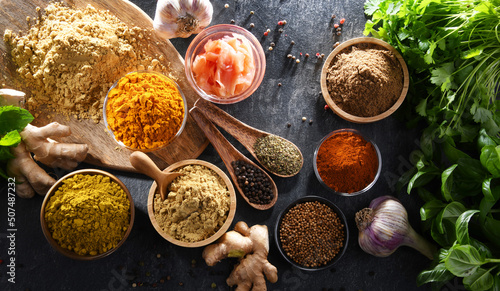 Composition with assortment of spices and herbs