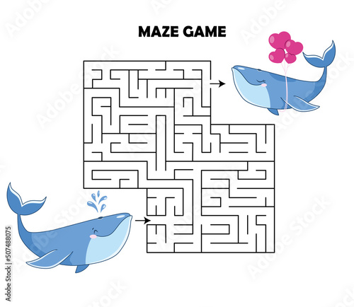 A maze for children with whales, dolphins, an educational game for children