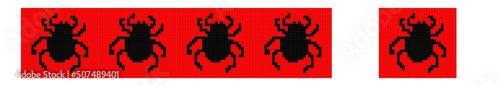 Horizontal seamless red border with black spiders. The scheme for embroidery or making baubles. Halloween decoration