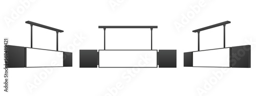 Advertising Hanging Digital Signage, Front And Side View. Vector Illustration