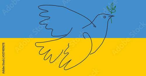 The dove of peace against the background of the Ukrainian flag.
