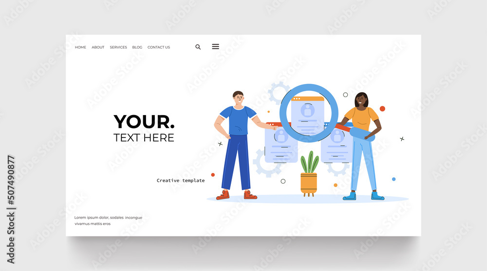 People search concept. Young man and woman search people for work. CV revision, work search. Vector illustration People search concept. Young man and woman search people for work. CV revision, work search. Vector illustration