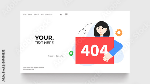 404 error page not found landing page. Character with board and text. Vector illustration concept