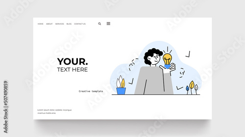Multitasking concept landing page. Man with bulb and check mark. Vector illustration