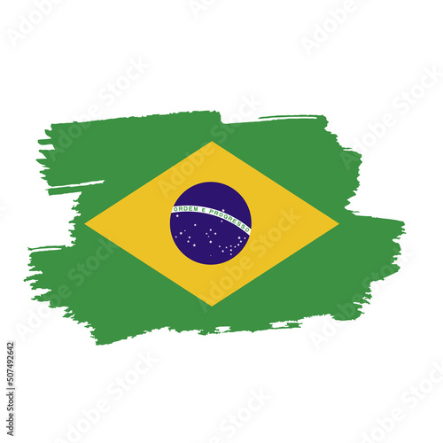 Hand painted brush flag of Brazil country with stylish flag on white background