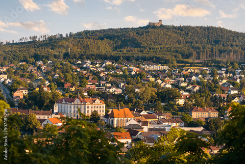 Town of Stary Plzenec with castle Radyne in the background. Old medieval town near Pilsen in West Bohemia, Czech republic. photo