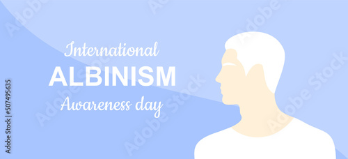 Albino man profile on a soft blue background. International albinism awareness day