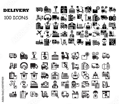 Set of delivery icons. Glyph, mixed icons