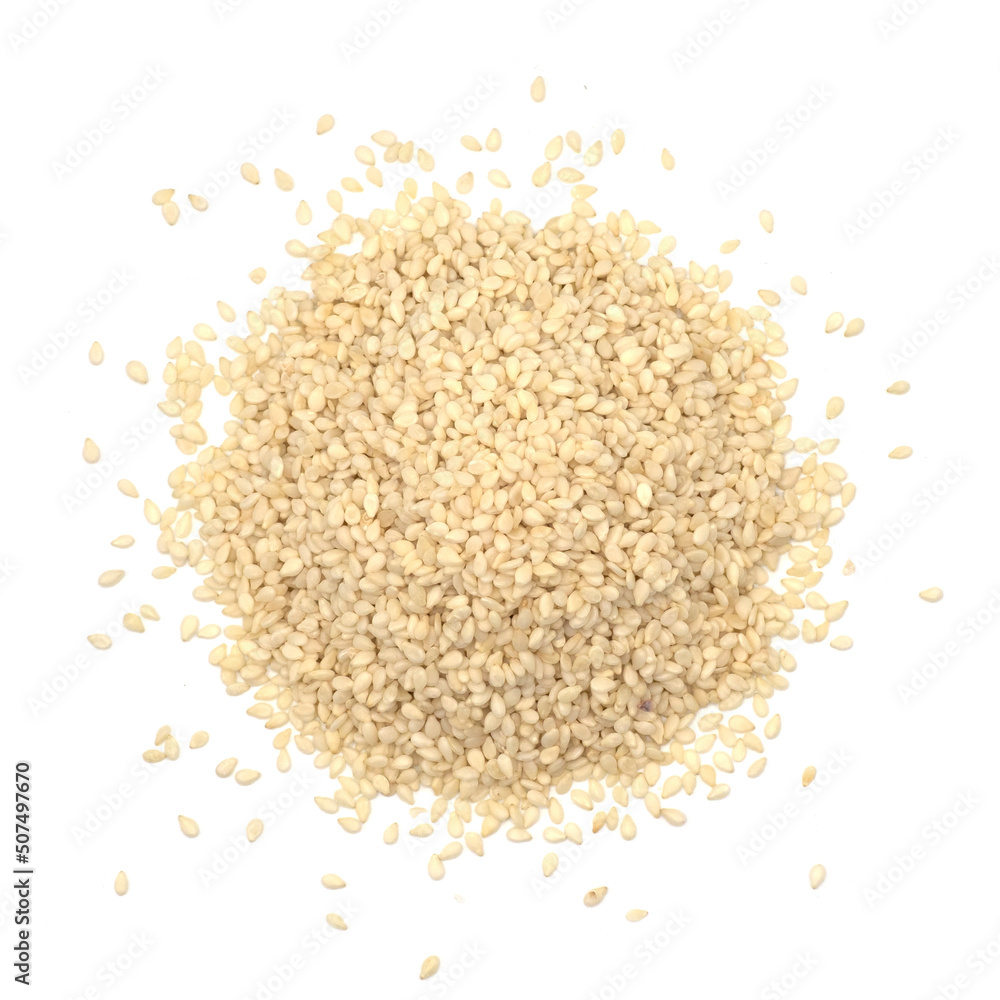 White sesame seed isolated on white background. spot focus. White sesame seed isolated on white background. spot focus.
