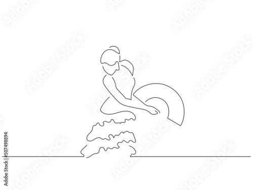 Flamenco dancer in line art drawing style. Composition of traditional spanish musicians. Black linear sketch isolated on white background. Vector illustration design. photo
