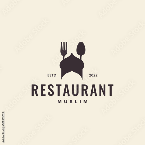 dome with fork and spoon restaurant logo design vector graphic symbol icon illustration creative idea