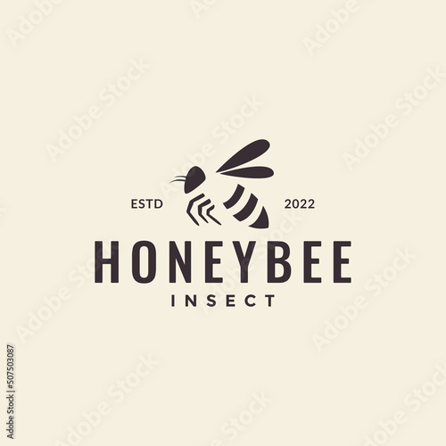 flying honey bee hipster logo design vector graphic symbol icon illustration creative idea