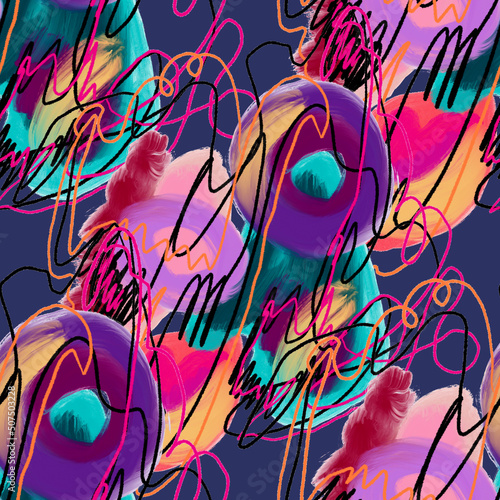 Creative seamless pattern with beautiful bright abstract elements. Colorful t...