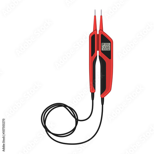 Realistic electrical tester isolated on white background. Device for measuring voltage. Vector illustration.