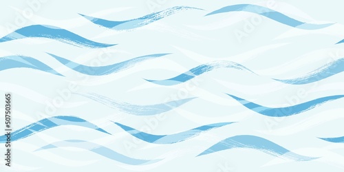 Seamless Wave Pattern, Hand drawn water sea modern vector background. Wavy beach brush stroke, curly grunge paint lines, watercolor illustration