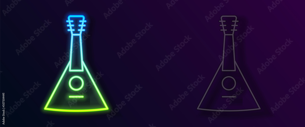 Glowing neon line Musical instrument balalaika icon isolated on black background. Vector Glowing neon line Musical instrument balalaika icon isolated on black background. Vector