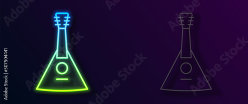 Glowing neon line Musical instrument balalaika icon isolated on black background. Vector