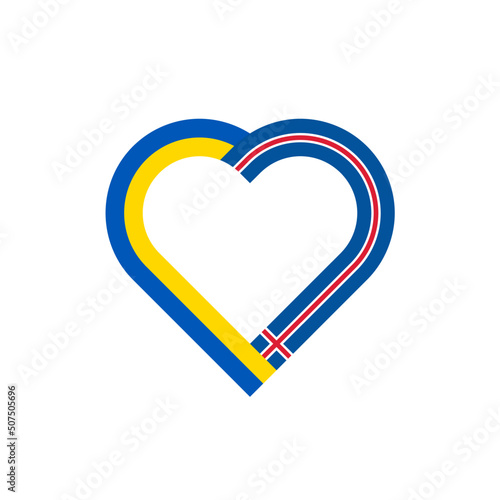 unity concept. heart ribbon icon of ukraine and iceland flags. vector illustration isolated on white background