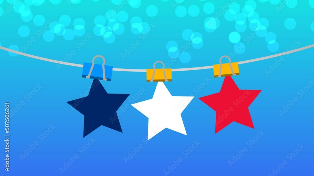 Swinging American flag colour star isolated on gradient blue background with floating circles. Concept illustration.