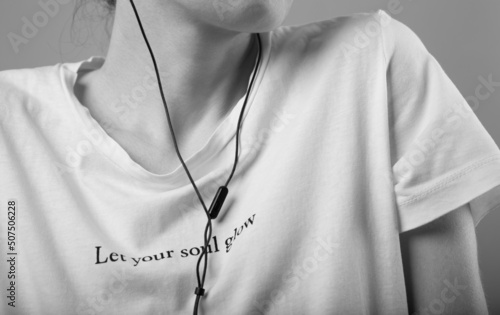 youth image concept with white t-shirt and headphones