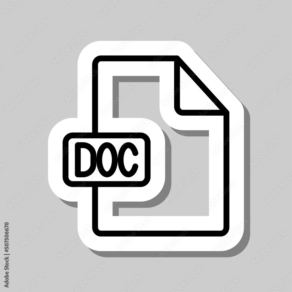 DOC file simple icon vector. Flat design. Sticker with shadow on gray background.ai DOC file simple icon vector. Flat design. Sticker with shadow on gray background.ai