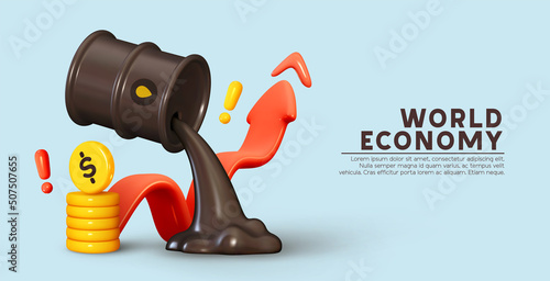 Dynamics of world oil prices. Shares of stock market indices are signaling tariffs. Oil prices Trading on stock exchange. Creative business investment concept. Realistic 3d design. vector illustration