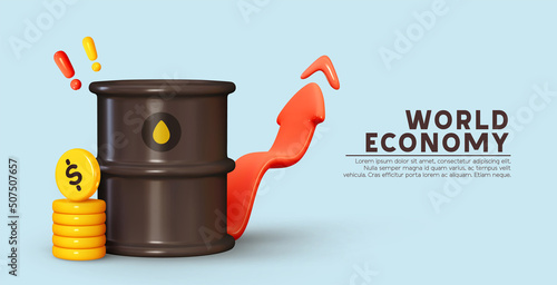 Dynamics of world oil prices. Shares of stock market indices are signaling tariffs. Oil prices Trading on stock exchange. Creative business investment concept. Realistic 3d design. vector illustration