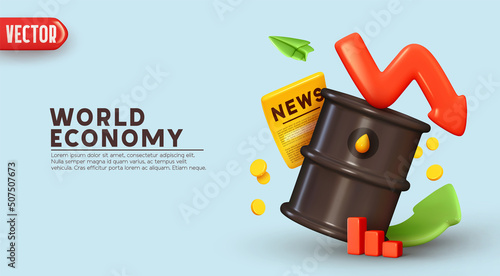 Dynamics of world oil prices. Shares of stock market indices are signaling tariffs. Oil prices Trading on stock exchange. Creative business investment concept. Realistic 3d design. vector illustration